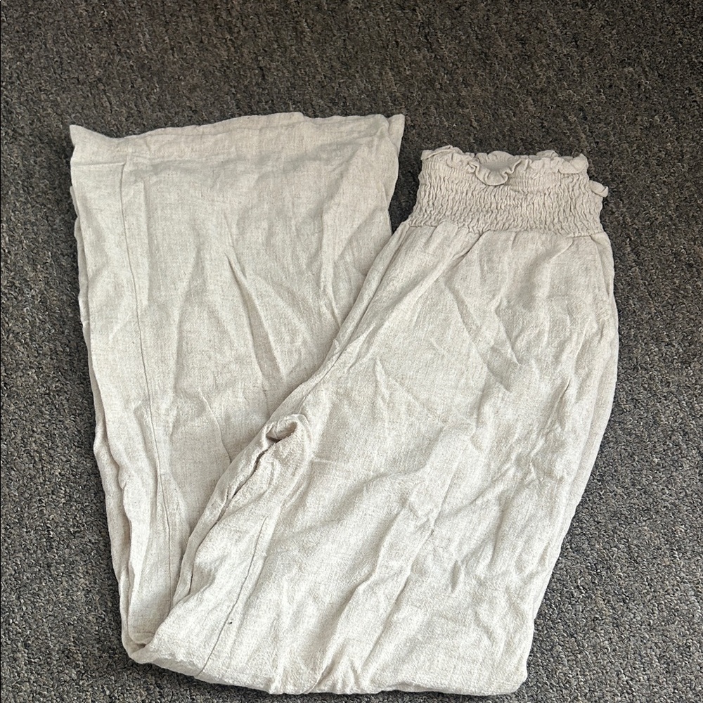SHEIN Cream Wide Leg Smocked Waist Pants